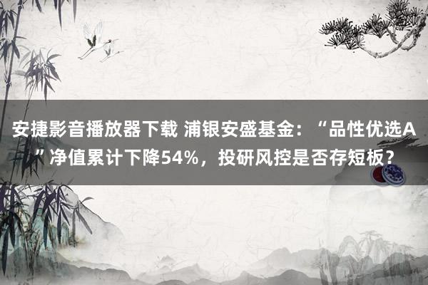 安捷影音播放器下载 浦银安盛基金：“品性优选A”净值累计下降54%，投研风控是否存短板？